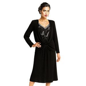 Vintage Martinique Fashion Black Dress | Silver & Dark Beads USA made | Size 8